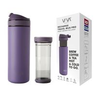 VIVA Recharge Tasse Isotherme Violette pour Thé et Café & Cafetière à Piston de Voyage, 470 ml, Infusez et Buvez dans la Même Tasse en Déplacement ou en Camping