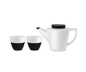 Viva Scandinavia Service à thé, théière et 2 tasses en porcelaine, infuseur thé en acier inoxydable, théière 1 L, tasses à thé 250 ml, blanc et couvercle noir