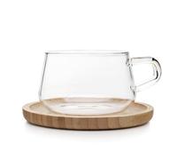 Viva Scandinavia Tasse à thé 250 ml, tasse à café en verre borosilicate, design moderne, soucoupe en bambou