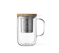 Viva Scandinavia Tasse à thé en verre borosilicate avec couvercle en bois, tasse avec infuseur amovible en acier inoxydable, thé en vrac, thé à feuilles 0.5 L