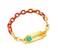 Vivaday ASTHMA | Bracelet d'alerte médicale léger | Bracelets avec étiquette d'identification rectangulaire personnalisée | Bijoux avec chaîne goutte d'émail ajustable YA5207