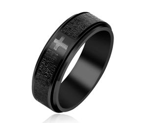 Vivaday Bague Antistress Tournante pour Homme avec Versets Bibliques et Notre Père, Acier inoxydable, bague chrétienne à rotation libre pour petit ami amoureux anniversaire Saint-Valentin, taille 9