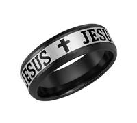 Vivaday Bague minimaliste avec croix « JÉSUS » et message spirituel | Bagues de prière rétro tendance | Bijou symbole de foi moderne | Unisexe Pâques/Noël - Taille 6 YA6266