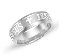 Vivaday Bague Simple Cross Accessory « JESUS » gravée avec prière | Bagues à message inspirant et foi | Bijoux tendance unisexes | Pâques/Noël - Taille 6 YA6266