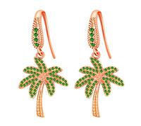 Vivaday Boucles d'oreilles avec pendentif palmier tropical incrusté de pierre précieuse artificielle verte | Chaîne plaquée argent/or rose/or | Matériau en laiton | Bijoux tendance pour femme | YA4828