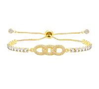 Vivaday Bracelet à trois cercles entrelacés en oxyde de zirconium - Bracelet de tennis à breloques familiales en blanc/or - Bijou symbole d'unité pour femme - Pochette cadeau en velours offerte