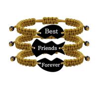 Vivaday Bracelet BFF Cœur d'Amitié Correspondant pour Femmes - Ensemble de 3 Bracelets Tressés Marron Faits Main pour Épouse Maman Personnes Chères Cadeaux d'Anniversaire Noël