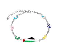 Vivaday Bracelet chaîne avec pendentif lune et drapeau palestinien | Bracelets symbole de la justice palestinienne | Bracelet fierté palestinienne pacifique | Bijoux palestiniens faits main YA5885