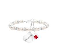Vivaday Bracelet d'alerte médicale pour femme, perles d'eau douce blanches, d'identification médicale d'urgence avec breloque en forme de cœur, élégant bijou d'alerte rouge hypoallergénique pour maman