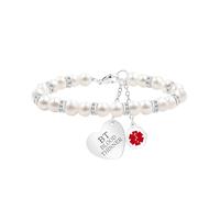 Vivaday Bracelet d'alerte médicale pour femme, perles d'eau douce blanches, d'identification médicale d'urgence avec breloque en forme de cœur, élégant bijou d'alerte rouge hypoallergénique pour maman