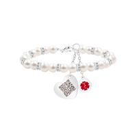 Vivaday Bracelet d'alerte médicale pour femme, perles d'eau douce blanches, d'identification médicale d'urgence avec breloque en forme de cœur, élégant bijou d'alerte rouge hypoallergénique pour maman