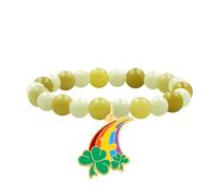 Vivaday Bracelet de perles vertes avec breloques trèfles fait main pour la Saint-Patrick - Bijoux irlandais Faith, Espoir et bénédiction, Bracelet porte-bonheur YS5659, adjustable, Pierre, Pas de