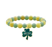 Vivaday Bracelet de perles vertes avec breloques trèfles fait main pour la Saint-Patrick - Bijoux irlandais Faith, Espoir et bénédiction, Bracelet porte-bonheur YS5659, adjustable, Pierre, Pas de