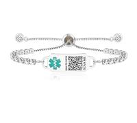 Vivaday Bracelet d'identification d'urgence Bracelets d'information médicale légers et non irritants avec nom gravé | Style bolo avec zircone pour voyage et escalade pour femme YA4662