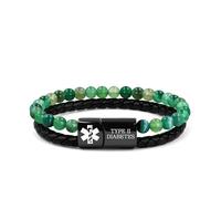 Vivaday Bracelet d'identification médicale Bracelet en cuir tressé avec perles et breloques | Bracelet d'identification de voyage et gravé | Hypoallergénique, anti-perte pour l'alpinisme YA5553