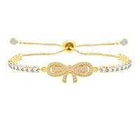 Vivaday Bracelet élégant personnalisé avec nœud | Bracelets réglables en oxyde de zirconium porte-bonheur | Symbolise la grâce et l'élégance | Platine/Or/Noir/Or Rose Plaqué YA4942, Medium, Laiton