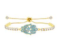 Vivaday Bracelet en Forme de Main Hamsa avec Bracelet-Charm de Tennis Plaqué Or | Bijou Juif, Main de Miriam | Symbole d'Énergie Positive et de Bracelets d'Amitié pour les Femmes YA4942