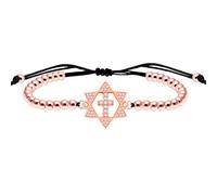 Vivaday Bracelet en perles avec croix juive étoile de David | Bracelets de motivation chrétienne avec verset de la Bible | Chaîne réglable en oxyde de zirconium | Symbole l'unité et le respect entre
