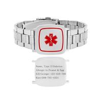 Vivaday Bracelet personnalisé Red Bracelet d’identification médicale d’urgence | Bracelet d’identification médicale en acier inoxydable gravé | Bracelet de contact ICE (contact d’urgence)