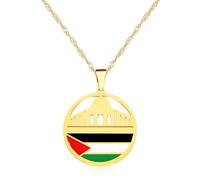 Vivaday Collier avec pendentif drapeau de la fierté palestinienne et mosquée religieuse | Colliers de paix pour l'unité | Bijou unisexe du patrimoine moyen-oriental YA5137