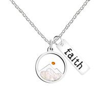 Vivaday Collier avec pendentif en forme de montagne et graines de moutarde | Cadeau religieux sur le thème du sable pour femme | Colliers religieux en acier inoxydable pour chrétien | Bijoux bibliques