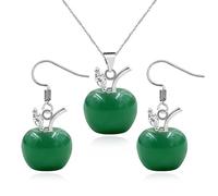 Vivaday Collier Et Boucles D'oreilles Pendentif Pomme En Aventurine Verte 3D Élégante | Pendentif En Forme De Pomme À La Mode Cadeau De Reconnaissance Pour Enseignants Coachs Et Principaux