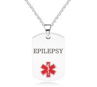 Vivaday Collier ID Médical Épilepsie | Pendentif Alerte Médicale Épilepsie | Colliers Symbole Secours Blanc pour Premiers Secours | Pendentifs Médicaux en Acier Inoxydable | Bijoux ID Médical Mode