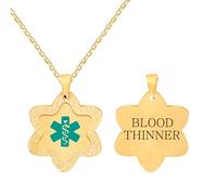 Vivaday Collier médical étoile en acier inoxydable | Pendentif d'identification médicale gravé | Colliers médicaux à chaîne ajustable | Bijoux la salle de sport ou l'extérieur YA5503