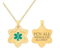 Vivaday Collier pendentif médical Cute Star | Colliers d'alerte médicale d'urgence | Chaîne légère et ajustable | Design éco-responsable pour le sport ou l'escalade YA5503