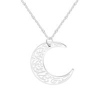 Vivaday Collier religieux islamique plaqué or blanc - Collier pendentif Lune arabe musulmane en acier inoxydable Allah Ayatul Kursi Islam Eid Ramadan Cadeau pour femmes hommes