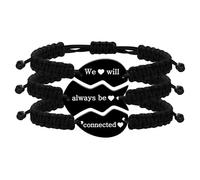 Vivaday Ensemble de 3 Bracelets Cœur Puzzle avec Gravure Nous Serons Toujours Connectés - Bracelets Corde Noire Ajustables pour Hommes Femmes - Cadeaux d'Amitié pour Meilleures Amies BFF