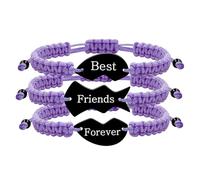 Vivaday Ensemble de Bracelets Puzzle BFF Correspondants - 3 Bracelets Tressés Élégants Violets avec Charms Cœur pour Femmes, Famille, Amis, Bijoux d'Amitié