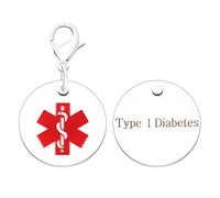 Vivaday Porte-clés Médical Diabète Type 1 pour Femmes, Pendentif Rond SOS de Secours pour Seniors, ID Médical d'Urgence Idéal pour Mamans, Sœurs, Grand-mères