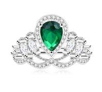 Vivaday YA4666 Bague réglable en forme de larme en forme de couronne vintage plaquée platine pour femme, Cristal, Zircone cubique
