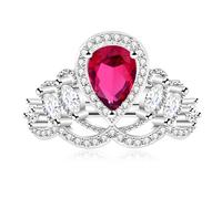Vivaday YA4666 Bague réglable en forme de larme en forme de couronne vintage plaquée platine pour femme, Cristal, Zircone cubique