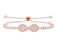 Vivaday YA4920 Bracelet rivière Bolo avec symbole de l'infini avec oxyde de zirconium réglable 13 cm + chaîne d'extension de 13 cm pour anniversaire, mariage, fête des mères, Saint-Valentin, M, Laiton