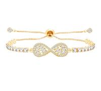 Vivaday YA4920 Bracelet rivière Bolo avec symbole de l'infini avec oxyde de zirconium réglable 13 cm + chaîne d'extension de 13 cm pour anniversaire, mariage, fête des mères, Saint-Valentin, M, Laiton