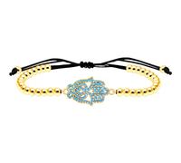 Vivaday YA4941 Bracelet de protection de la main de Fatima pour femme | Bracelet de perles en laiton avec oxyde de zirconium bleu | Protection contre le mauvais œil | Bijoux pour meilleure amie, M