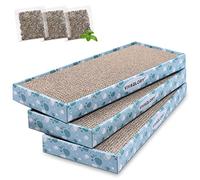 VIVAGLORY Carton à Griffer Réversible pour Chat avec Boîte, Tapis à Griffer en Carton Ondulé pour Chaton, Canapé-Lit avec Herbe à Chat, Un Lot de Trois, Taille Régulière