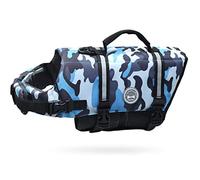 VIVAGLORY Gilet de Sauvetage en Ripstop pour Chiens de Taille Petite, Moyenne et Grande, Gilet de Natation pour Chiens avec Flottabilité Améliorée et Visibilité, Camouflage Bleu