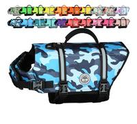 VIVAGLORY Gilet de Sauvetage en Ripstop pour Chiens de Taille Petite, Moyenne et Grande, Gilet de Natation pour Chiens avec Flottabilité Améliorée et Visibilité, Camouflage Bleu