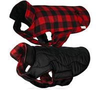 VIVAGLORY SoftJoy Manteau d’Hiver pour Chien, Veste Réversible Style Britannique à Carreaux, Chaude et Confortable pour Neige et Froid en Extérieur, M Rouge et Noir