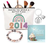 VivaJoy Cadeau d'anniversaire 12 ans pour filles, trousse de maquillage exquise et bracelet en pierre rose avec carte de bénédiction et porte-clés - Cadeau d'anniversaire pour elle, fille, meilleure