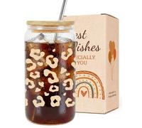 VivaJoy Canette de soda en verre avec couvercle et paille en bambou, sans plomb, réutilisable, pour café glacé, jus, smoothies, cocktails, joli cadeau pour elle