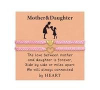 VivaJoy Ensemble de bracelets assortis en forme de cœur pour maman et fille, cadeaux tressés roses pour fille, maman, cadeaux réglables avec carte, cadeau d'anniversaire, de remise de diplôme, de
