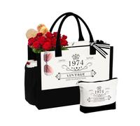 VivaJoy Sac fourre-tout en toile avec trousse de maquillage pour 60e 50e 40e 30e 21e 18e anniversaire pour femme, cadeau d'anniversaire, 1974., 17 Inches