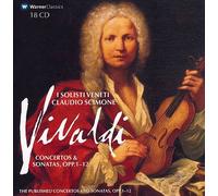 Vivaldi: Concertos & Sonatas, Opp. 1-12: Trio Sonatas for 2 violins & continuo, Sonatas (12) for violin & continuo, L' estro armonico, concertos (12) for 1-4 solo instruments, strings & continuo, La stravaganza, violin concertos (12) for violin, strings & continuo, Sonatas (6) for violin or 2 violins & continuo, Concertos (6) for 5 instruments, concertos (12) for 3 violins, viola & continuo in 2 books , Il cimento dell'Armonia e dell'Invenzione, concertos (12) for solo instrument, strings, and continuo, La cetra, concertos (12) for one or two solo instruments, strings & continuo in two books, Concertos (6) for flute, 2 violins, viola, organ & continuo, Concertos (6) for violin with 2 violins, viola, organ & cello, Il pastor fido, sonatas (6) for musette (or hurdy-gurdy, flute, oboe, violin) & continuo , Sonata for cello & continuo - 18 CD BOX SET