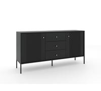 VIVALDI Iseo Commode élégante en noir mat - Armoire universelle pour salon, chambre à coucher, couloir - Buffet avec pieds noirs et poignées dorées - Grande commode avec tiroirs