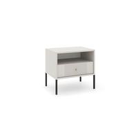 VIVALDI ISEO Table de chevet en cachemire crème - Table d'appoint pour chambre à coucher - Façades élégantes nervurées et pieds noirs - Petite armoire pour lit - Avec tiroir