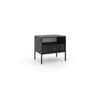 VIVALDI ISEO Table de chevet noire - Table d'appoint pour chambre à coucher - Façades élégantes et pieds noirs - Table de chevet - Petite armoire pour lit - Avec tiroir